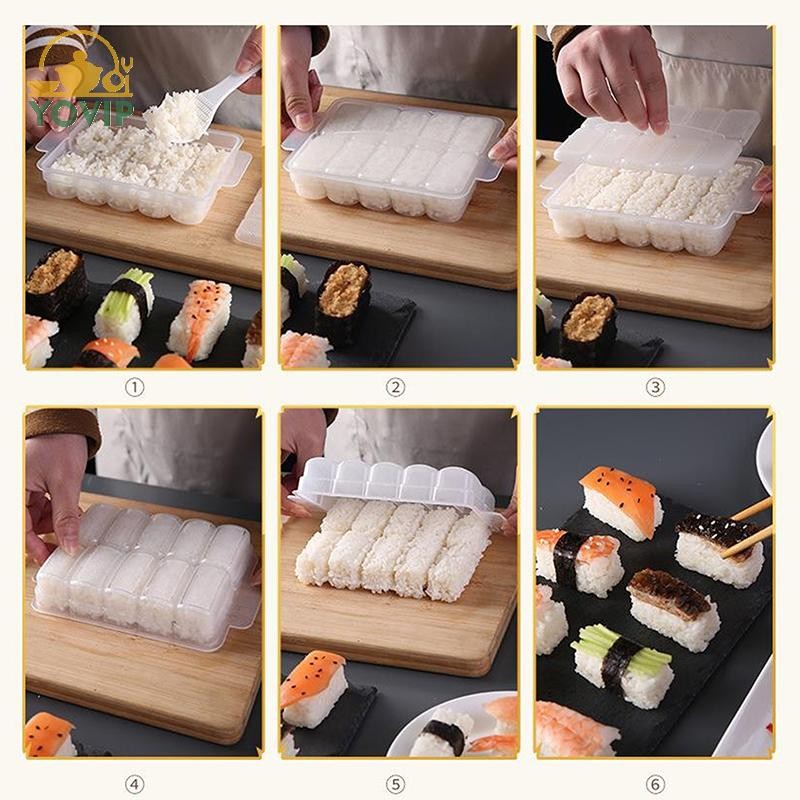 YOVIP 5 / 10 Lưới Cơm Khuôn Sushi Chống Dính Áp Lực Hộp Bảo Quản Dụng Cụ Ăn Trưa DIY Rõ Ràng Nhà Bếp Onigiri Khuôn VN