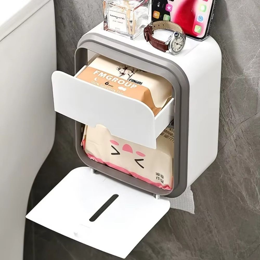 Hộp đựng khăn giấy CATIYAHA, Hộp đựng khăn giấy vệ sinh treo tường chống nước, Hộp đựng giấy vệ sinh dung tích lớn hai lớp Phụ kiện phòng tắm