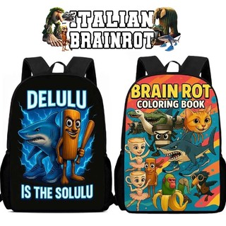 Ba lô Brainrot Ý Dung tích lớn Chống thấm nước 16 inch In một mặt Bé trai và Bé gái Túi đi học đa chức năng Quà tặng cho du lịch