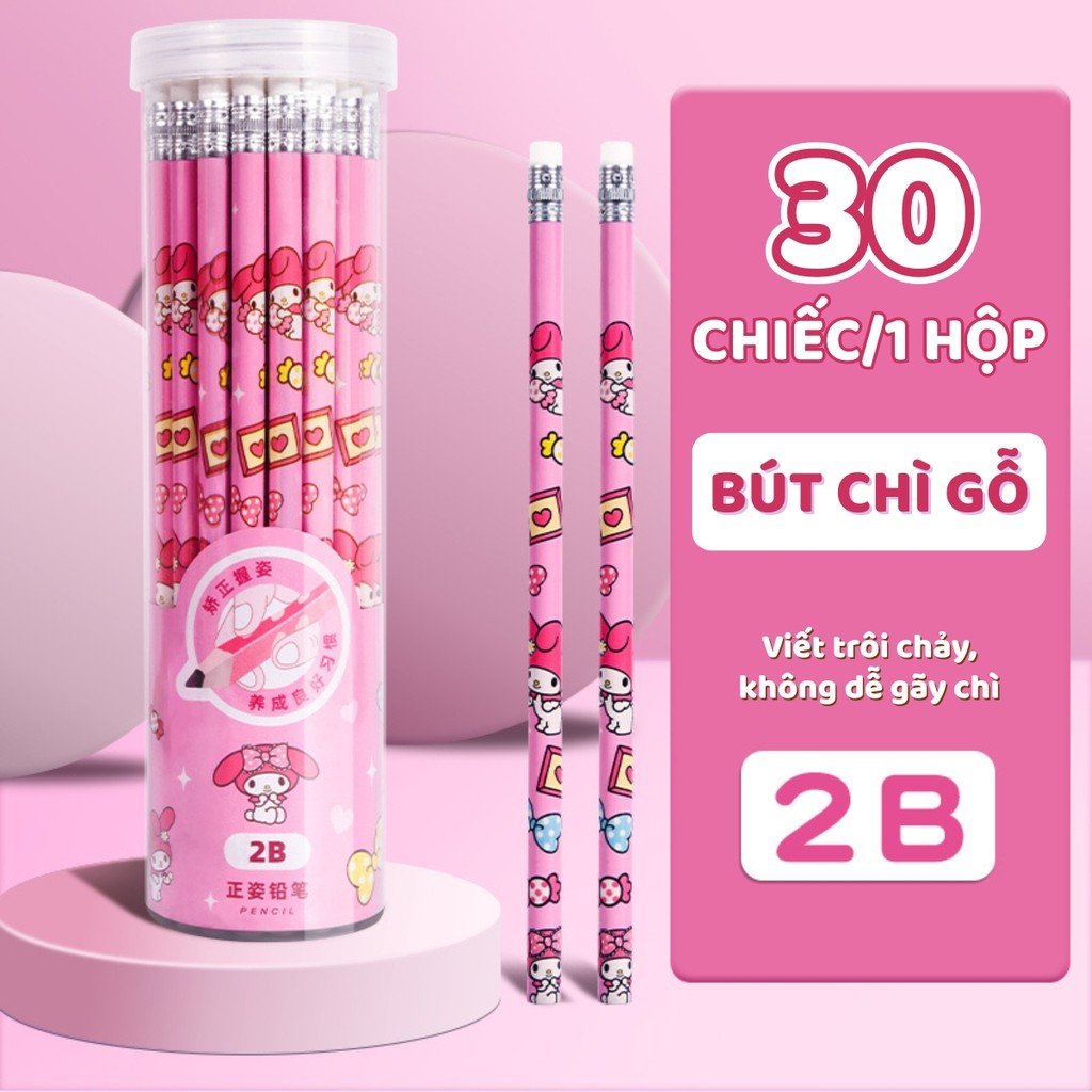 Bộ 30 Bút Chì Gỗ 2B Cho Học Sinh - In Hình Hoạt Hình Dễ Thương, Chất Lượng Cao, Không Gãy Ngòi
