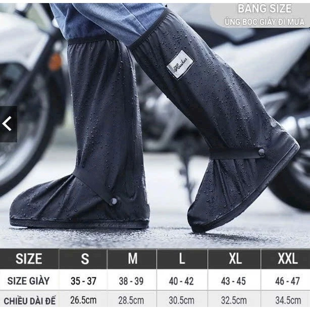 Ủng Bọc Giày Đi Mưa Cổ Cao Size S-XXL - Khóa Kéo 2 Lớp, Chất Liệu PVC, Chống Thấm Nước/Trơn Trượt