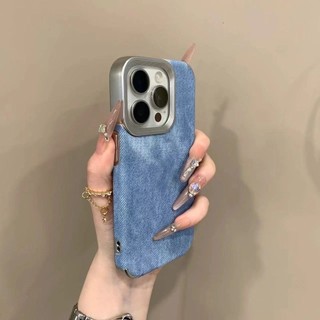 Ốp Điện Thoại Họa Tiết Denim Mạ Điện Sang Trọng Cho iPhone16 15 14 13 12 11 Pro Max Chống Sốc Bảo Vệ Camera Ốp Lưng Mềm Chống Rơi