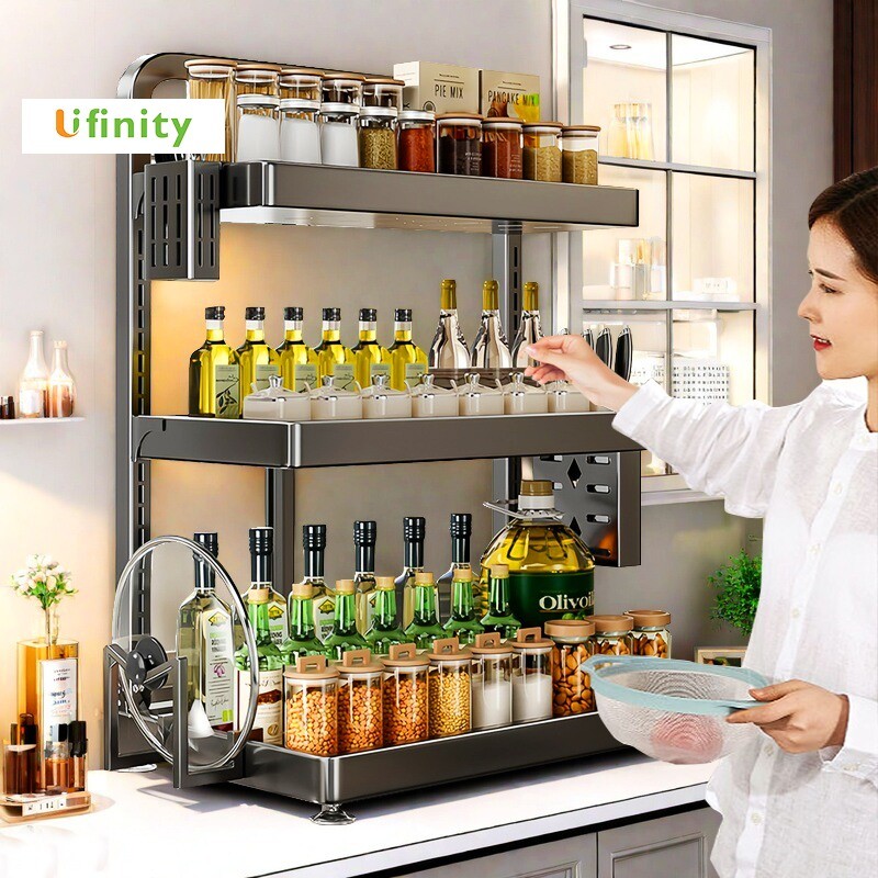 Lifinity Kệ Đựng Gia Vị Thông Minh 2 Tầng - Thép Carbon Cao Cấp, Có Thể Điều Chỉnh Độ Cao, Chống Gỉ Hiệu Quả