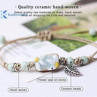 Kudosation Handmade Lá Hướng Dương Vòng Tay Gốm Boho Có Thể Điều Chỉnh Trang Sức Cho Nữ Vintage Dân Tộc Quà Tặng