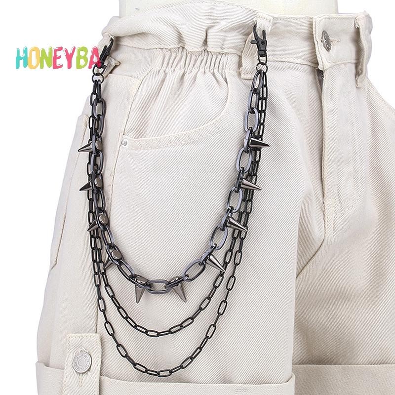 < Honeyba > Hip-hop Punk Kim Loại Đinh Tán Quần Dây Xích Nhiều Lớp Eo Dây Chuyền Trang Điểm Quần Trăm Cho Nam Nữ Dây Thắt Lưng Trang Sức