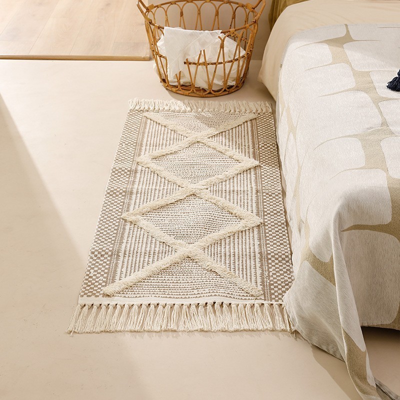 thảm trải sànThảm phòng tắm phong cách Bắc Âu, Thảm Tatami đơn giản hiện đại, Phòng khách Bay Cửa sổ Phòng ngủ Đầu giường Dệt Thảm tua rua thủ công, Đạo cụ ảnh trang trí