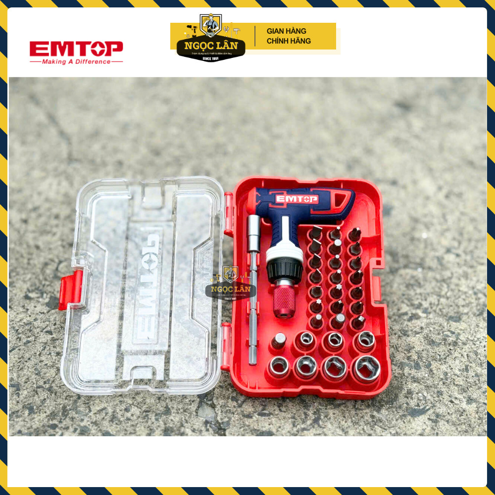 [Chính hãng] Bộ tua vít đa năng 31 chi tiết EMTOP tay cầm chữ T, đóng mở 2 chiều, đầu tuýp CR-V