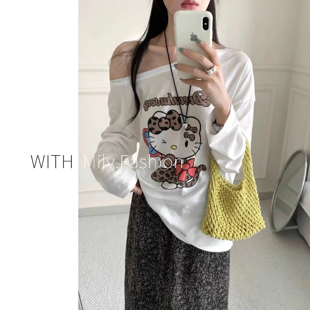 Milyfashion Loose Size Lớn Kem Chống Nắng kitty In Hình Cổ Tròn Tay Dài T Mùa Hè Mỏng Bên Ngoài Top Quần Áo Nữ