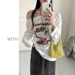 Milyfashion Loose Size Lớn Kem Chống Nắng kitty In Hình Cổ Tròn Tay Dài T Mùa Hè Mỏng Bên Ngoài Top Quần Áo Nữ