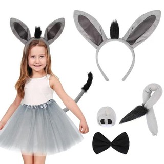 ASDFGER 4 Bộ Trang Phục Lừa, Thắt Nơ Ngộ nghĩnh Donkey Headband, Động Vật Thời Trang Đuôi Mũi Lừa Tai Băng Đô Trẻ Em Người Lớn