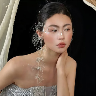 Bông tai cô dâu Pháp bất đối xứng, thiết kế cổ điển từ kim loại