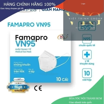 1 Thùng 50 hộp ( 500 cái) VN95 (N95) Khẩu trang y tế N95 kháng khuẩn 4 lớp Famapro VN95
