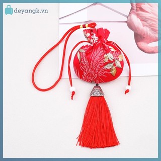 Deyangk Trung Quốc Lụa Phong Cách Thổ Cẩm Túi Thêu Móc Vải Túi sel Mặt Dây Chuyền Dây Rút Túi Đựng Trang Sức Túi Quà VN