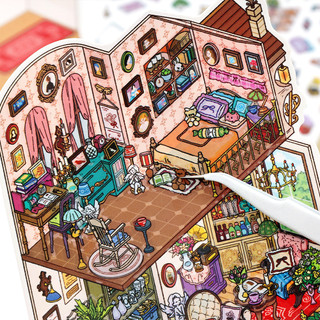 ENWEI 3 Cái [My Little House 11.0 Series] Nhãn dán phong cảnh 3D Chất liệu chống thấm nước Phong cách hoạt hình Album ảnh Nhật ký Công cụ lập kế hoạch Trang trí Nhãn dán văn phòng phẩm