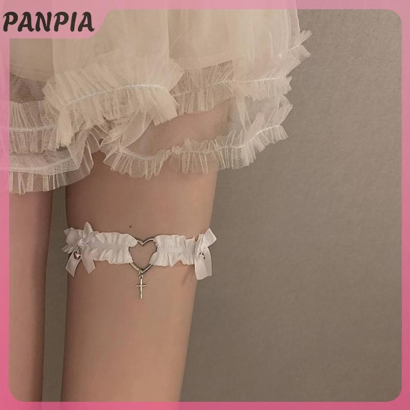 PANPIA-Gothic Ren Garter Thắt Lưng Trái Tim Nơ Chữ Thập Gothic Chân Garters Đen Trắng Đàn Hồi Choker Nữ Chân Vòng Dây Đeo Dụng Cụ Cosplay