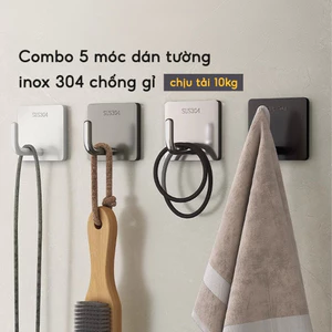 COMBO 5 Móc dán tường chịu lực inox 304 Móc treo đồ đa năng quần áo đồ dùng tiện ích