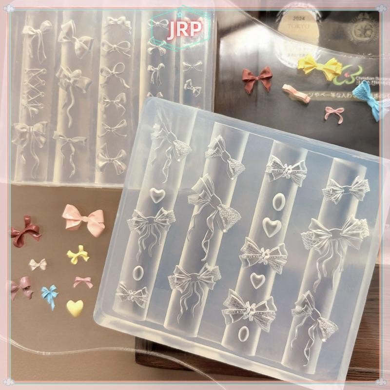 JRP 3D Ruy Băng Nơ Hình Khuôn Dập Stencils UV Gel Ba Lan Khuôn Nghệ Thuật Silicon Khắc Khuôn DIY Thiết Kế Móng Tay Charm Trang Trí JRP