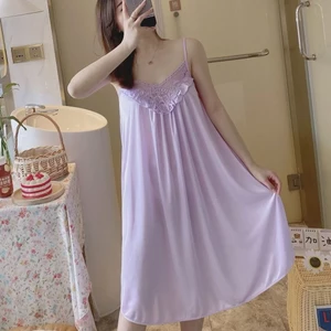 Hàng sẵn có Váy ngủ bằng lụa băng mùa hè Bộ đồ ngủ nữ Ice Silk Extra Loose Loungewear Thin Female