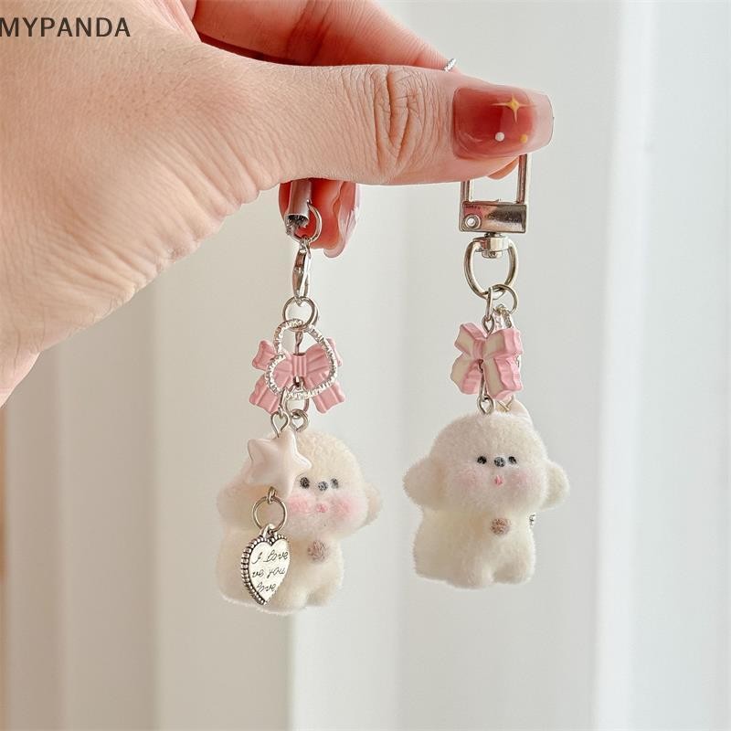 MYPANDA Hoạt Hình Dễ Thương Động Vật Đáng Yêu Đổ Xô Gấu Con Chó Con Nơ Đính Hạt Móc Khóa Mặt Dây Chuyền Ba Lô Túi Trang Trí Dây Xích Điện Thoại Cặp Đôi Quà Tặng.