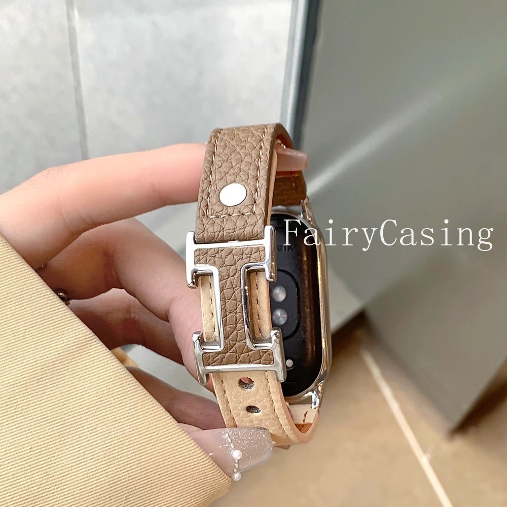 Dây da thay thế cho MiBand 10 8 9 Pro 7 6 5 4 3 Vòng đeo tay họa tiết vải thiều cho Redmi Watch 4 5 Dây đeo cổ tay