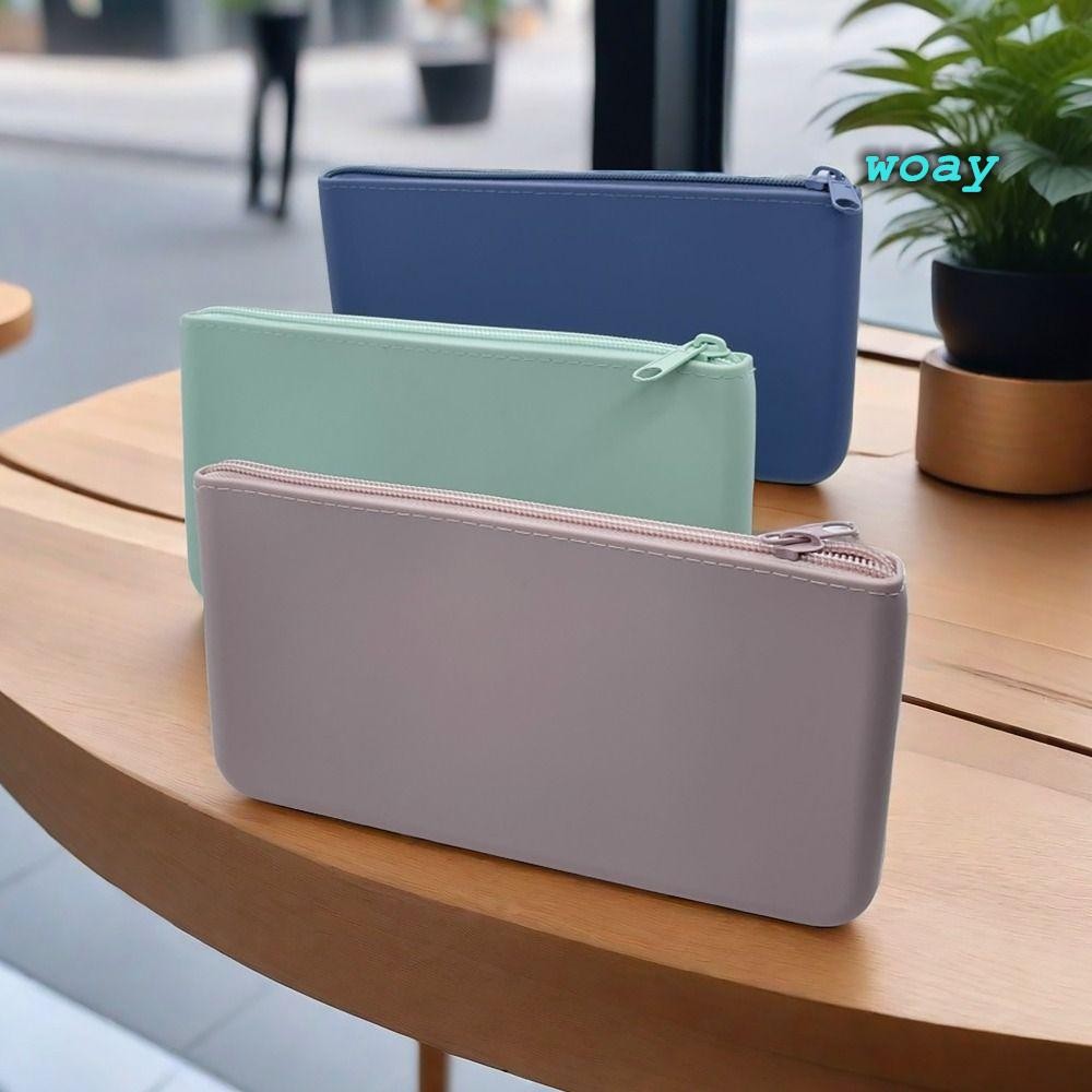 Túi đựng mỹ phẩm WOAY, Dụng cụ sắp xếp bằng silicon Ví đựng tiền xu có dây kéo trơn, Túi đựng tai nghe chống nước cổ điển dành cho học sinh