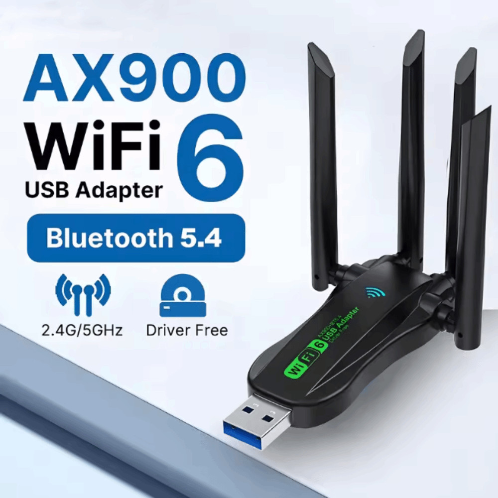 Bộ chuyển đổi USB WiFi6 băng tần kép FUHUIOT, AX900 Bluetooth 5.4 900Mbps WiFi Dongle, Thiết bị mạng 4 Ăng-ten Giao diện USB mạnh mẽ Thẻ mạng không dây cho máy tính / PC / máy tính bảng