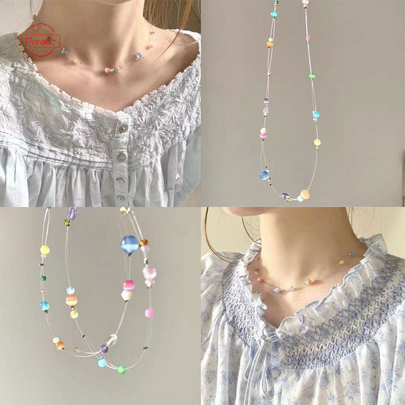 Cuộc diễu hành Bohemian Dây Cá Hạt Choker Màu Kẹo Trang Sức Bãi Biển Mùa Hè Xương Đòn Vòng Cổ Dành Cho Nữ Quyến Rũ Vô Hình Dây Câu Choker VN