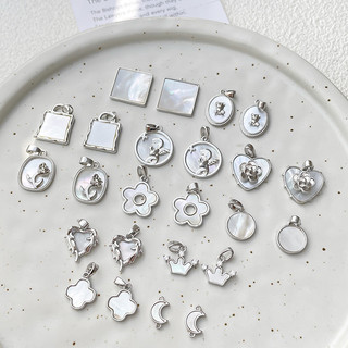 Mạ Vàng Bạch Kim Kẻ Sọc Zircon Fritillary Hoa Hồng Trái Tim Hình Học Mặt Dây Chuyền DIY Vòng Tay Vòng Cổ Mặt Dây Chuyền Phụ Kiện