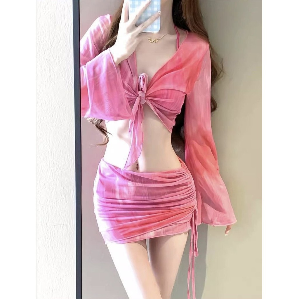 Set bộ đồ bikini áo tắm 4 chi tiết có đệm ngực phối họa tiết loang màu hàng QCCC hottrend XIMI BKN47