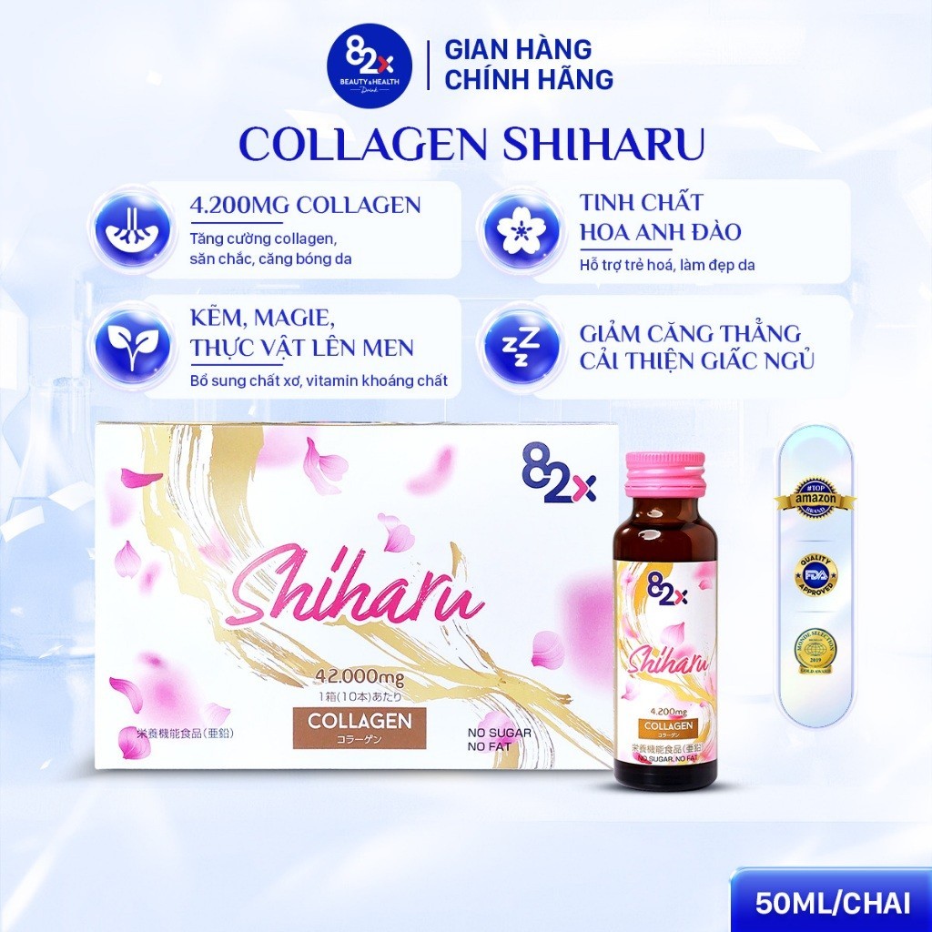 Ảnh Hộp 10 Chai Collagen Dạng Nước 82X SHIHARU Từ Nhật Bản - Ngừa Lão Hoá, Giảm Stress, Cải Thiện Giấc Ngủ 1
