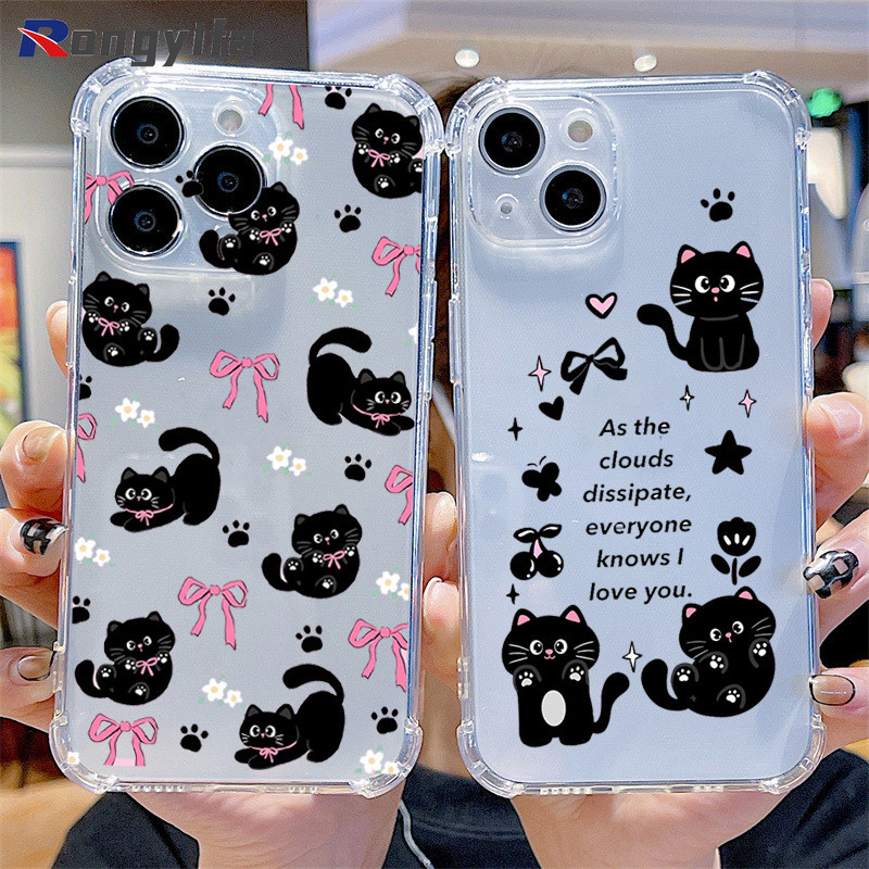 Vỏ Mèo Đen Ins Style Cho Samsung Galaxy A7 A9 2018 A2 Core A6S Note 10 Plus 9 8 S10 Lite S7 Edge A8S Mèo Dễ Thương Chống Sốc Trong Suốt Vỏ Mềm Chống Rơi