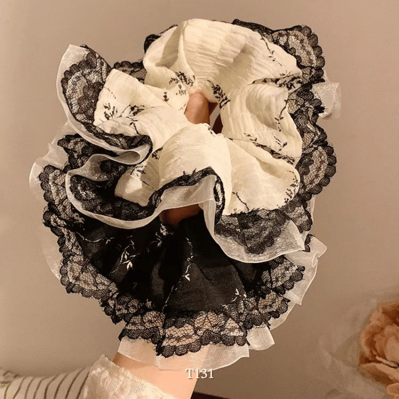 Dây Cột Tóc Scrunchies Viền Ren Tiểu Thư Xinh Xắn Phong Cách Hàn Quốc Phụ Kiện Tóc Nữ và Bé Gái