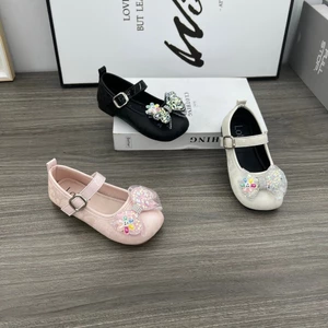giày bệt cho bé gái đi học đi chơi búp bê nơ chong chóng da PU mềm êm chân đế chống trượt QCCC có hộp mẫu mới 9638
