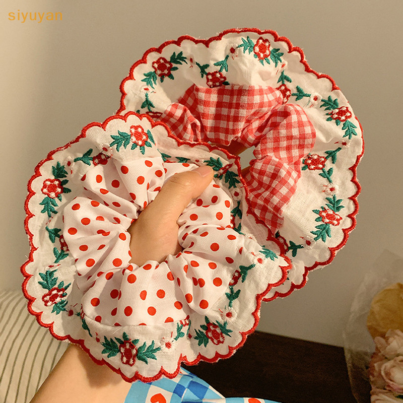 Siyuyan Đẹp Lớn Thêu Scrunchies Co Giãn Dây Buộc Tóc Nữ Ngọt Ngào Phụ Kiện Tóc Đuôi Ngựa Giá Đỡ Dây VN