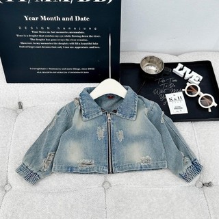 K101-[tomnaukids] Áo khoác Jean bò croptop  cá tính cho bé gái Size từ 8-30Kg