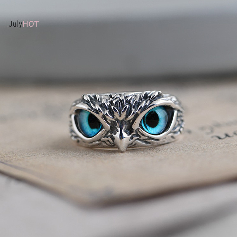Julyhot Vintage Động Vật Mở Có Thể Điều Chỉnh Đôi Mắt Xanh Cú Nhẫn Nam Nữ Trang Sức Dự Tiệc Quà Tặng Massivedeals