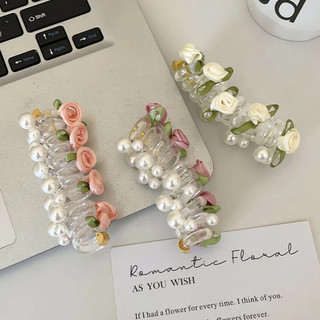 Dây điện thoại ngọc trai hoa hồng scrunchie Dây buộc đầu hoa nữ 2024 mũ mới