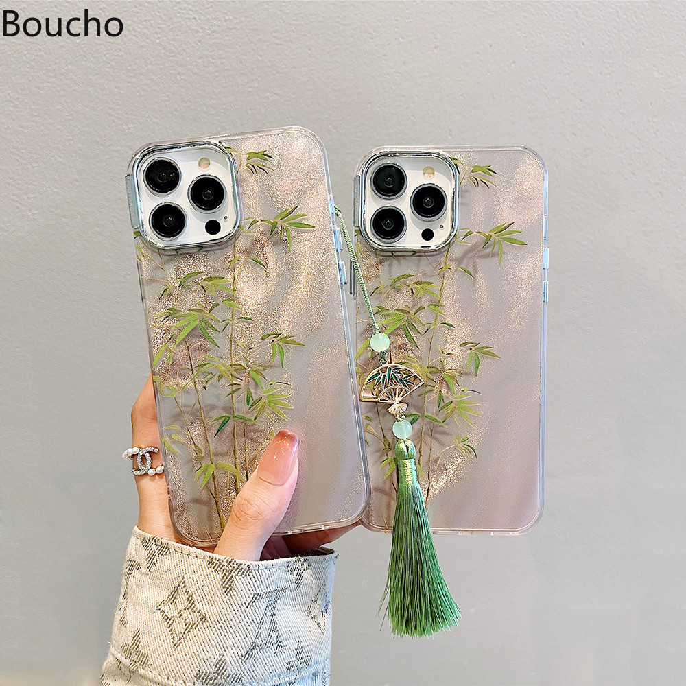 Dành Cho iPhone 15 Pro Max 14pro Max 14 plus Thời Trang Họa Tiết Lá Tre Ốp lưng Cho iPhone 11 12 13 14 Pro Max 15Plus Ốp Lưng Chống Sốc