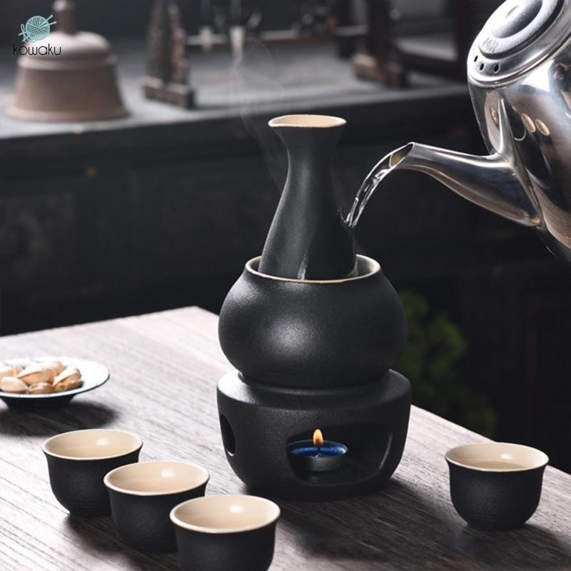 Bộ Sake kèm nồi hâm nóng 4 cốc Bát sưởi ấm sáng tạo
