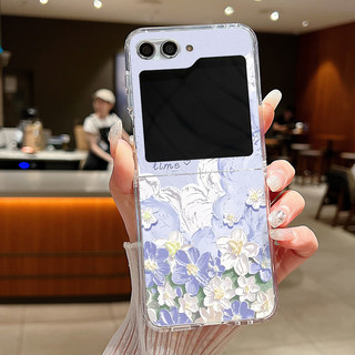 Hoa Tươi Trong Suốt Họa Tiết Trong Suốt Mềm TPU Ốp Lưng Điện Thoại Samsung Galaxy Z Flip 6 Flip 5 Flip 4 Flip 6 5 4 3 Khóa Kim Loại Silicon Gấp Bao
