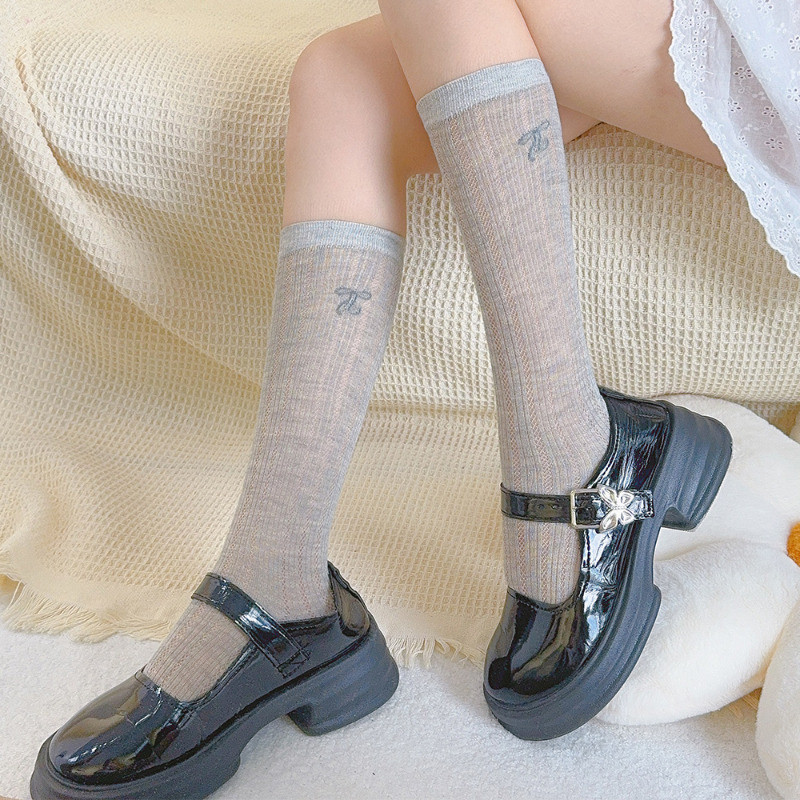 Tất Cotton Nơ - Tất Nơ Bắp - Phong Cách Ba Lê, Ngọt Ngào, Thời Trang - Siêu Mỏng, Mềm Mại, Thoải Mái, Lưới Thoáng Khí - Vớ Thêu Retro - Tất Rời Thường Ngày Hàng Ngày