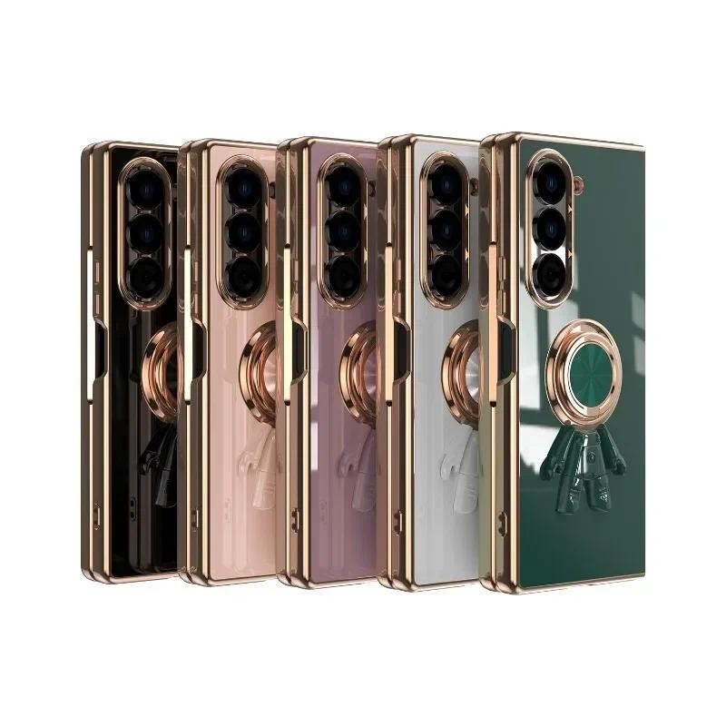 Ốp Điện Thoại Phi Hành Gia 6D Mạ Điện Cho Samsung Galaxy Z Fold 6 5 4 Fold6 Fold5 Fold4 Giá Đỡ Nhẫn Vỏ Chống Sốc