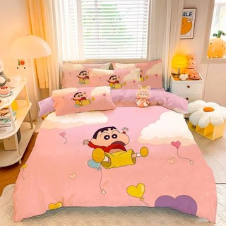 ST2 Crayon Shin-chan Ga trải giường Vỏ chăn gối Bộ chăn ga gối chất lượng cao cấp Phòng ngủ gia đình Có thể giặt được 3IN1 Phù hợp với TS2