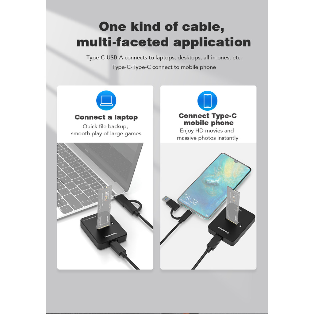 Blueendless Cho NVME 10Gbps / SATA 5Gbps Giao Thức Kép M.2 Vỏ SSD Type-C Ổ Cứng Di Động Dock Cho M.2 M Key / B + M Key 2230-2280 SSD