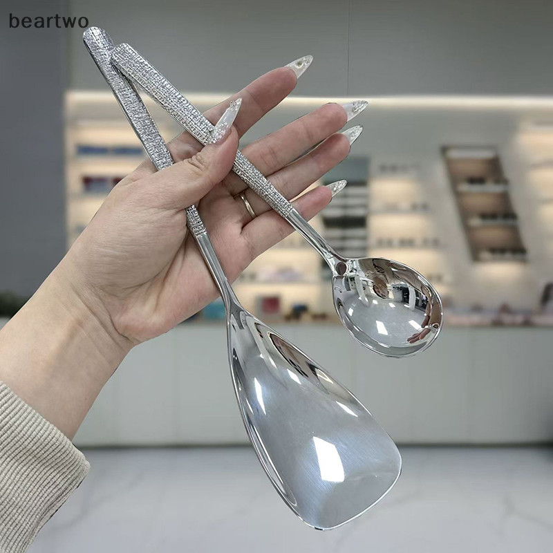 < Beartwo > Thìa Làm Dày Bằng Thép Không Gỉ Tay Cầm Dài Sáng Tạo Khách Sạn Lẩu Thìa Canh Nhà Bếp Dụng Cụ Thiết Yếu Đẹp