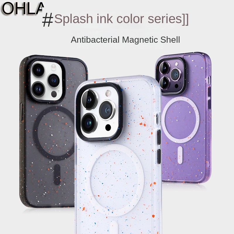 Ốp điện thoại IPhone 16 Vỏ bảo vệ OHLA Splash Ink Khung màu trong suốt Apple 15Promax Chống sốc 16PM Vỏ bảo vệ toàn diện