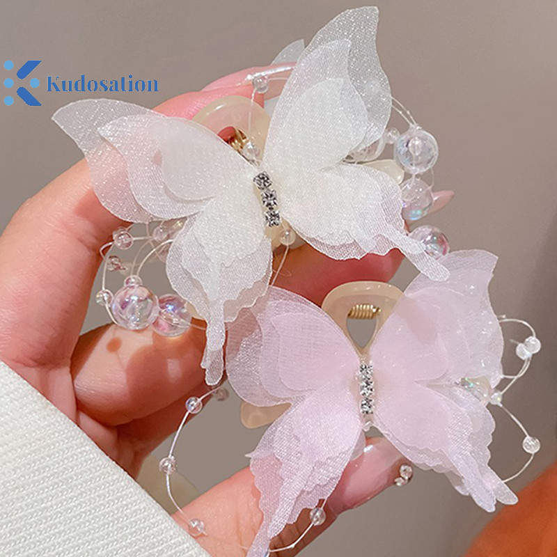 Kudosation Mới Thời Trang Mô Phỏng Kẹp Tóc Nữ Thanh Lịch Ngọc Trai Nơ Đuôi Ngựa Kẹp Phụ Kiện Tóc Cua Ngọt Vuốt Mũ Đội Đầu