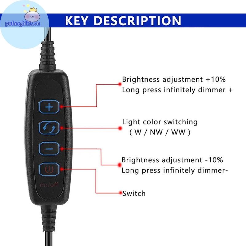 Pufangbliss 1.5M USB 5V LED -Màu sắc mờ cáp điều khiển 4 phím 2CH cho đèn LED điện áp thấp CCT Bicolor VN