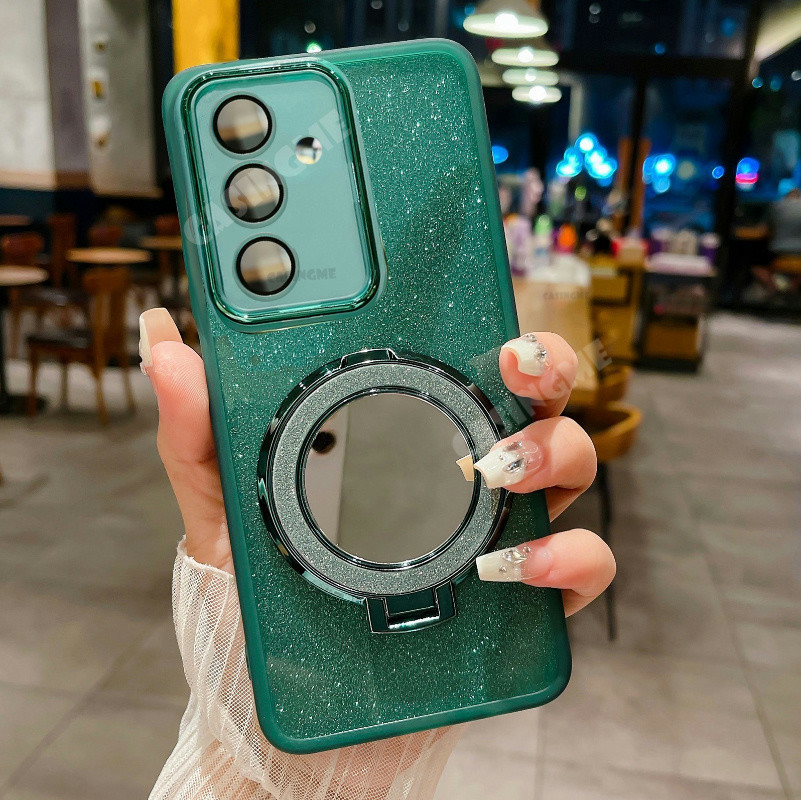 Samsung S24 FE 2024 Gương Giá Đỡ Từ Tính Vỏ Lấp Lánh Cho Samsung Galaxy S24FE S 24 FE S24 Plus Ultra 4G 5G Bao Camera Vỏ Điện Thoại Chống Ốp Lưng Mềm Bảo Vệ Ống Kính