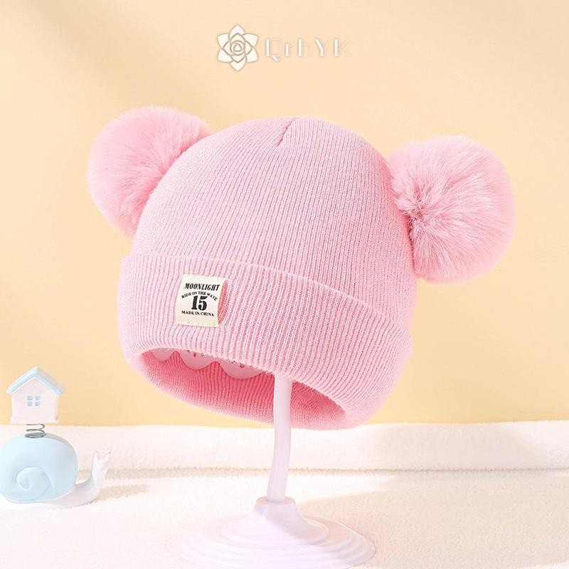 Qrhyk Mũ Mùa Đông Dễ Thương Màu Len Dệt Kim Bonnet Bebe Bé Sơ Sinh Mũ Pompom Cho Trẻ Em Bé Trai Bé Gái Trẻ Em Mũ Ấm Mới